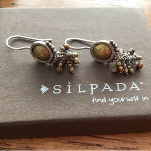 Silpada Vintage RARE Sterling Brass Tigers Eye Pearl & Seed Bead Earrings